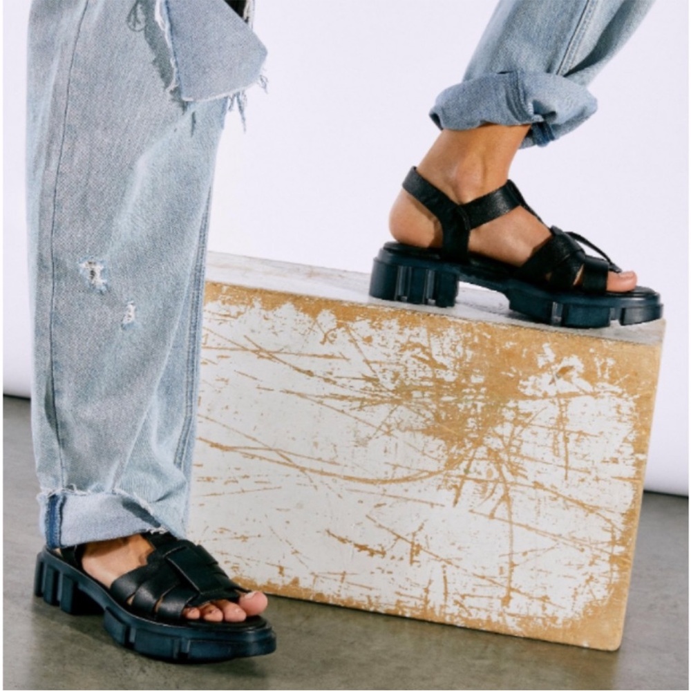 New Free People Brooks Fisherman Platform Black Strappy Sandals Size EU 36 US 6